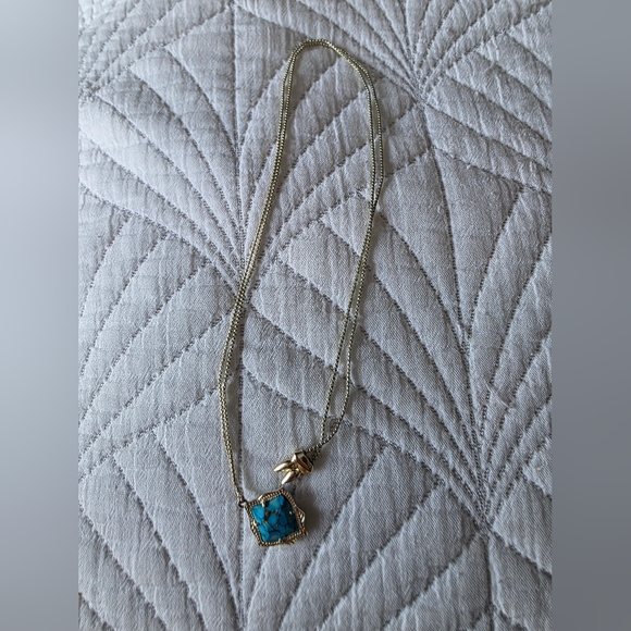 Kendra Scott Kacey Gold Bronze Veined Turquoise Magnesite Long Pendant Necklace - Picture 3 of 8